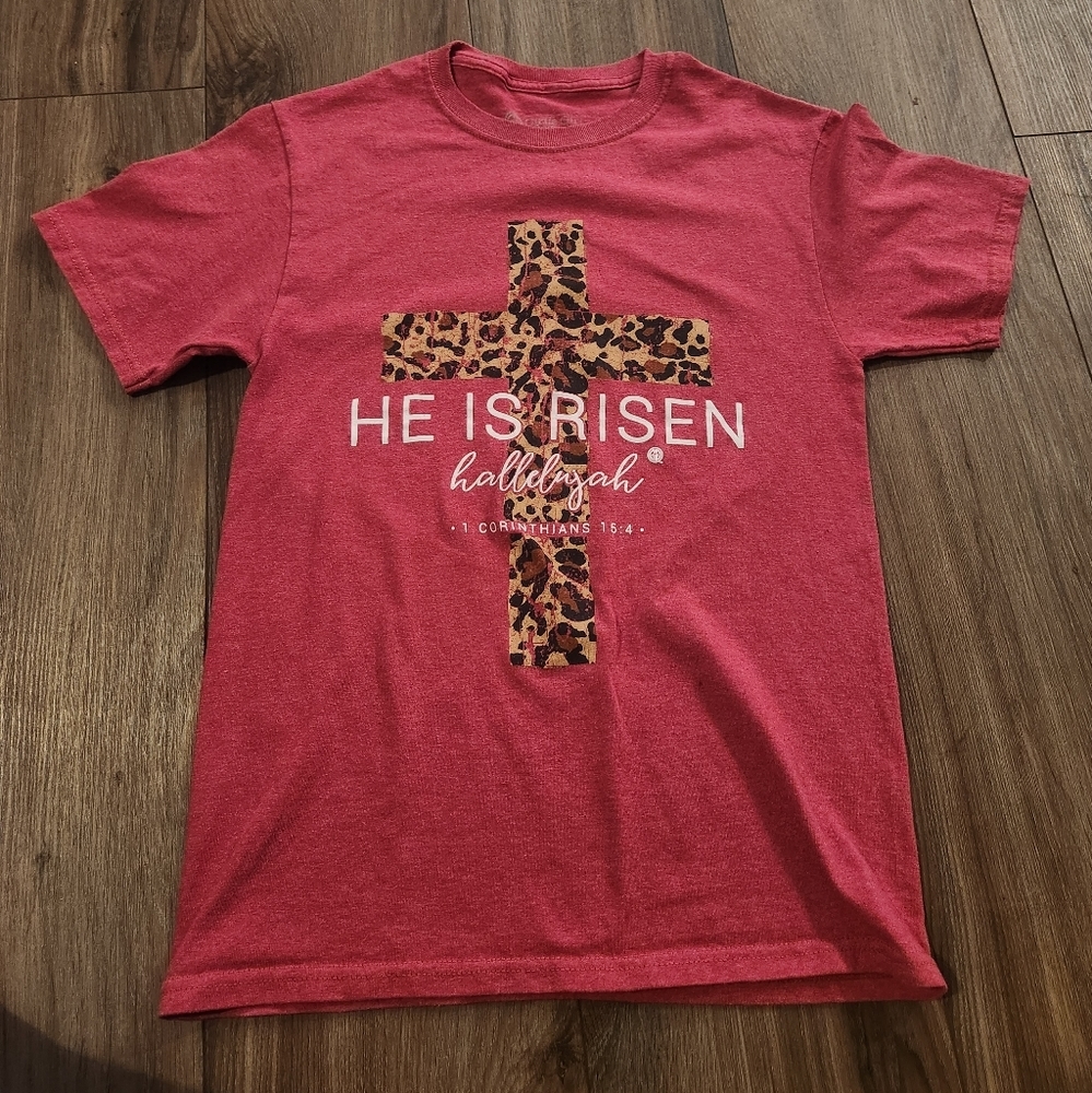 He is Risen With‎ Leopard Print Cross Shirt